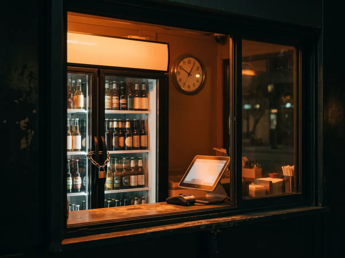 Gece saatinde market kasasında alkollü içki satışını engelleyen uyarı ekranı